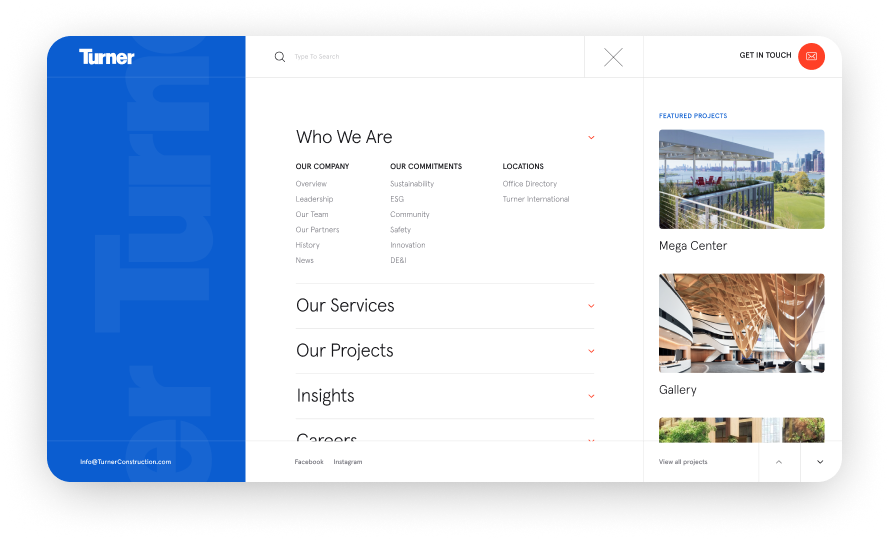 Turner Construction Megamenu